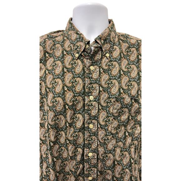👔 Vintage Dockers Paisley Shirt L Green Brown Long Sleeve 90s Y2K - Picture 1 of 4